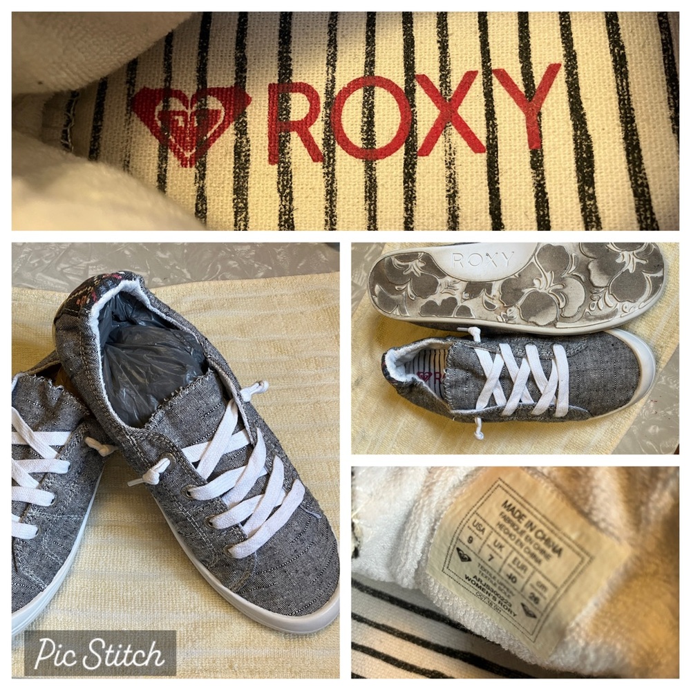 Roxy Gray Canvas Lace-Up Sneakers with White Laces